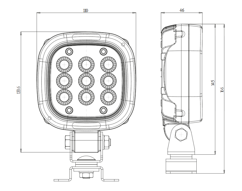WAS EC1464 ADR LED Work Lamp front view
WAS EC1464 ADR LED Work Lamp mounted on tractor
WAS EC1464 ADR LED Work Lamp side profile