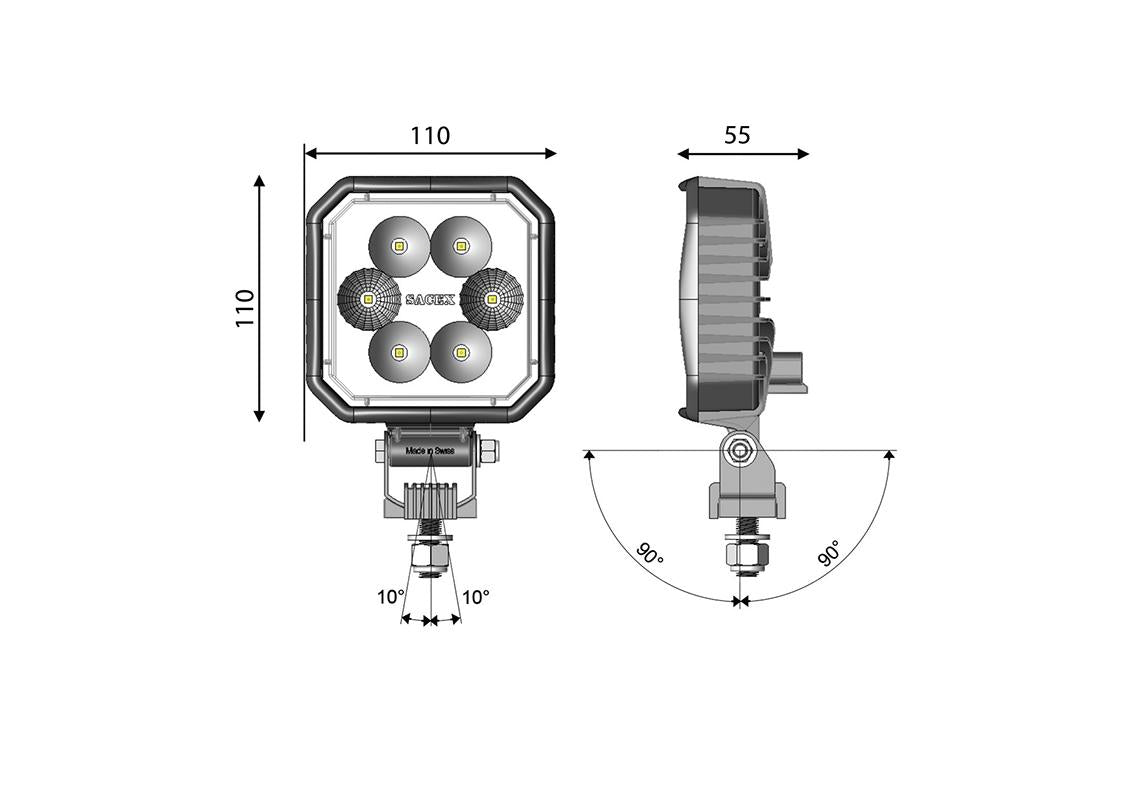 1500Lm Wlamp Square: Clux 110x110mm DT - Euromotive Lighting & Signal