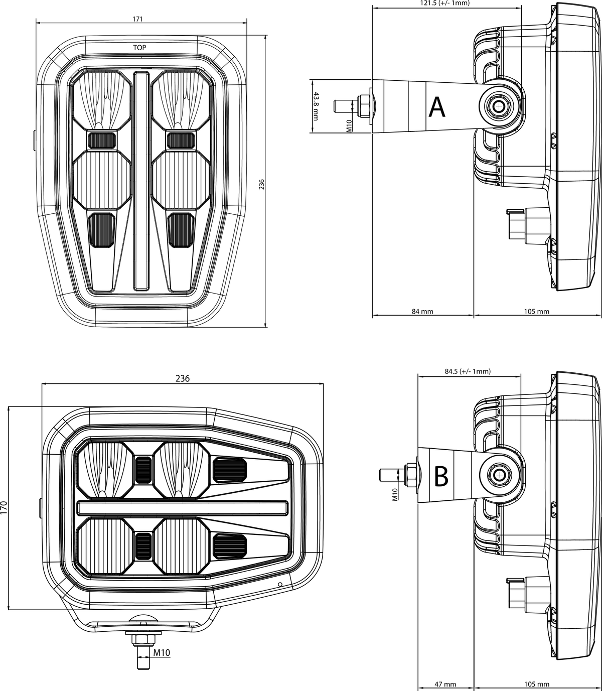 WAS W188 technical drawing with measurement and bracket dimensions