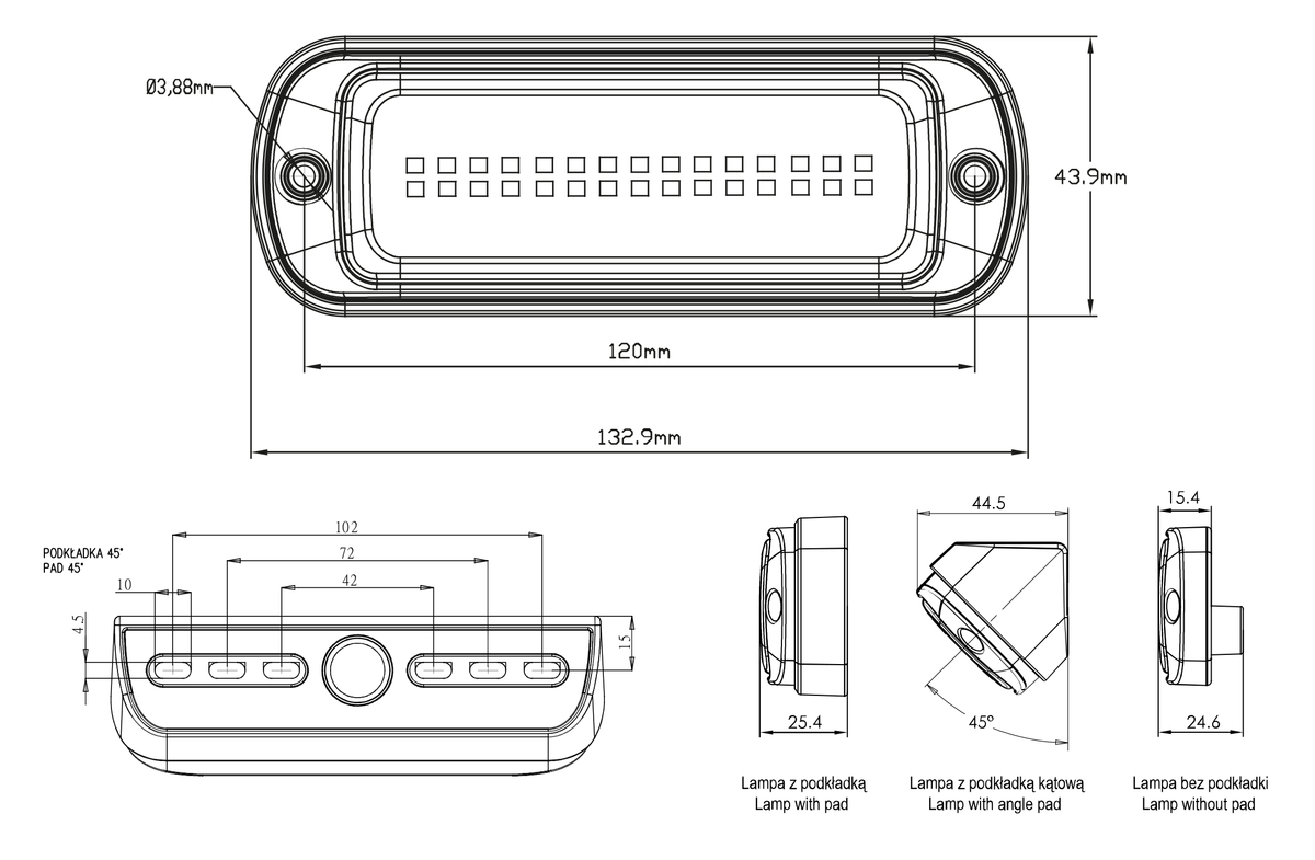 WAŚ W2293 lamp – manufacturer housing and mounting dimensions