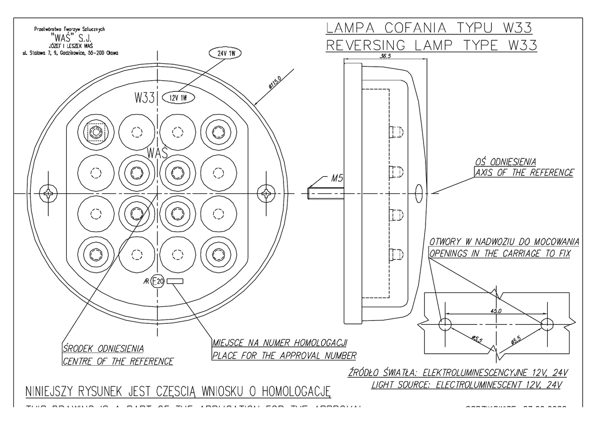 WAŚ W33 EC173 dimension and mounting drawing