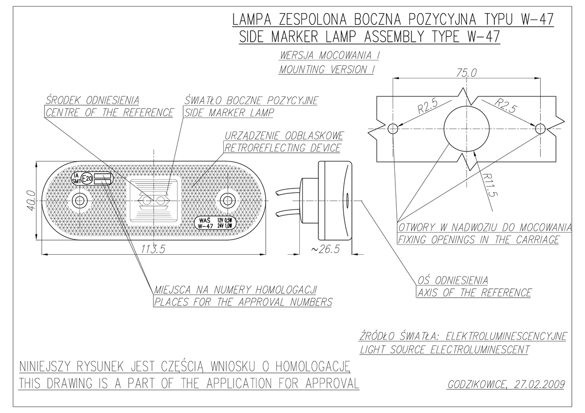 WAŚ W47 EC229 dimension and mounting drawing