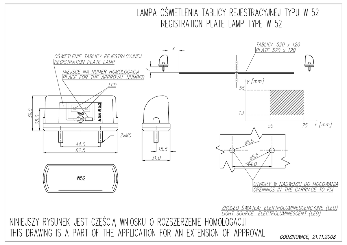 WAŚ W52 EC244 dimension and mounting drawing