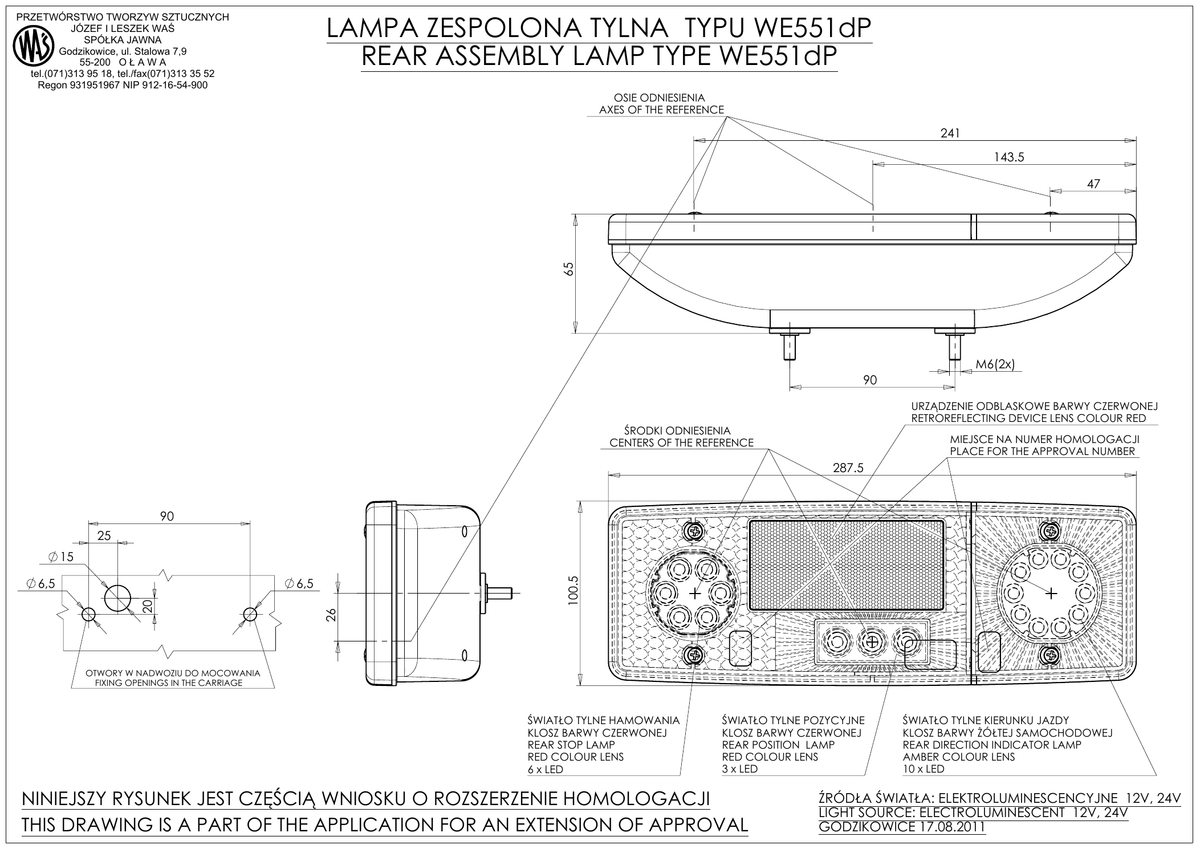 WAŚ WE551DP EC484 dimension and mounting drawing