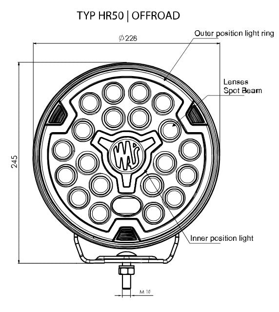 9" Round Driving Lamp, Black, W268 HR50 Off Road - Euromotive Lighting & Signal