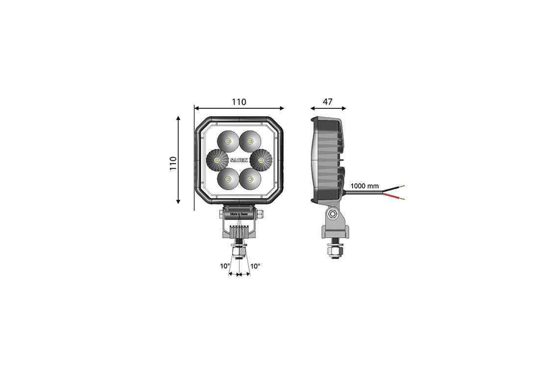 29.63.L23.S00  Carbonlux LED Reversing Work Lamp, Square, 10-30V, 1000lm - Euromotive Lighting & Signal