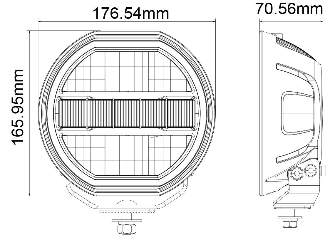 D16077 Driving Lamp Round, 7" Amb/Wht DRL, 108w, 10-30v