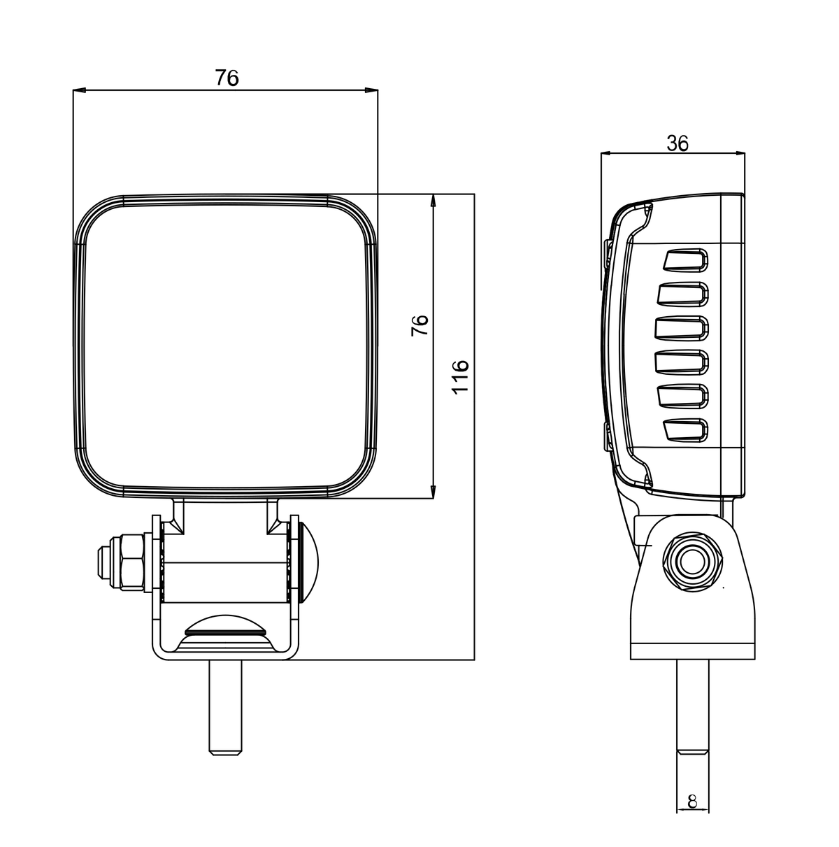 WAŚ W264 lamp – manufacturer housing and mounting dimensions
