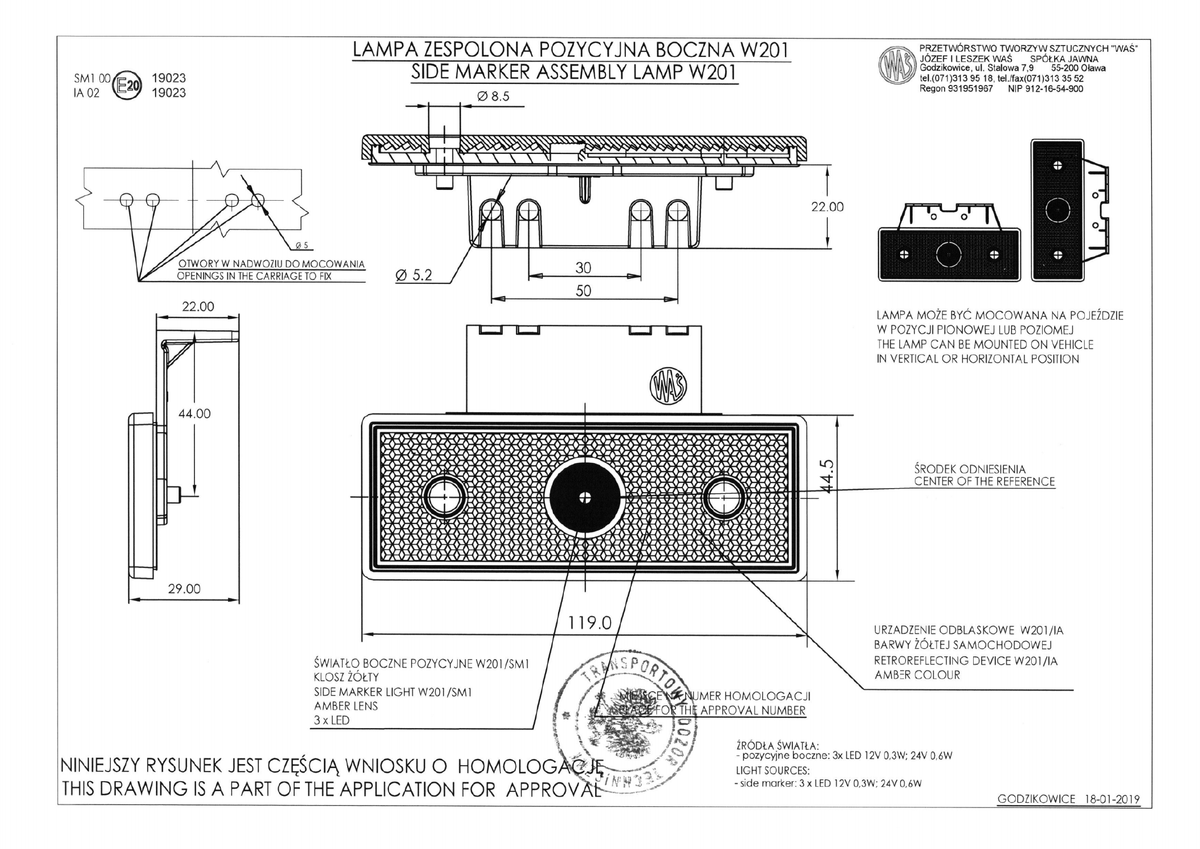 WAŚ W201 EC1412 dimensions, mounting version II