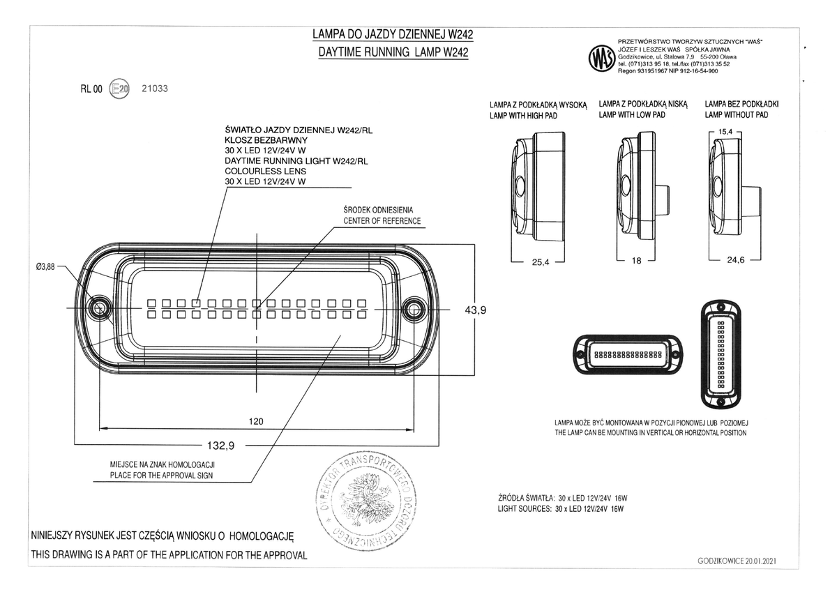 WAŚ W242 EC1602 approval dimension drawing