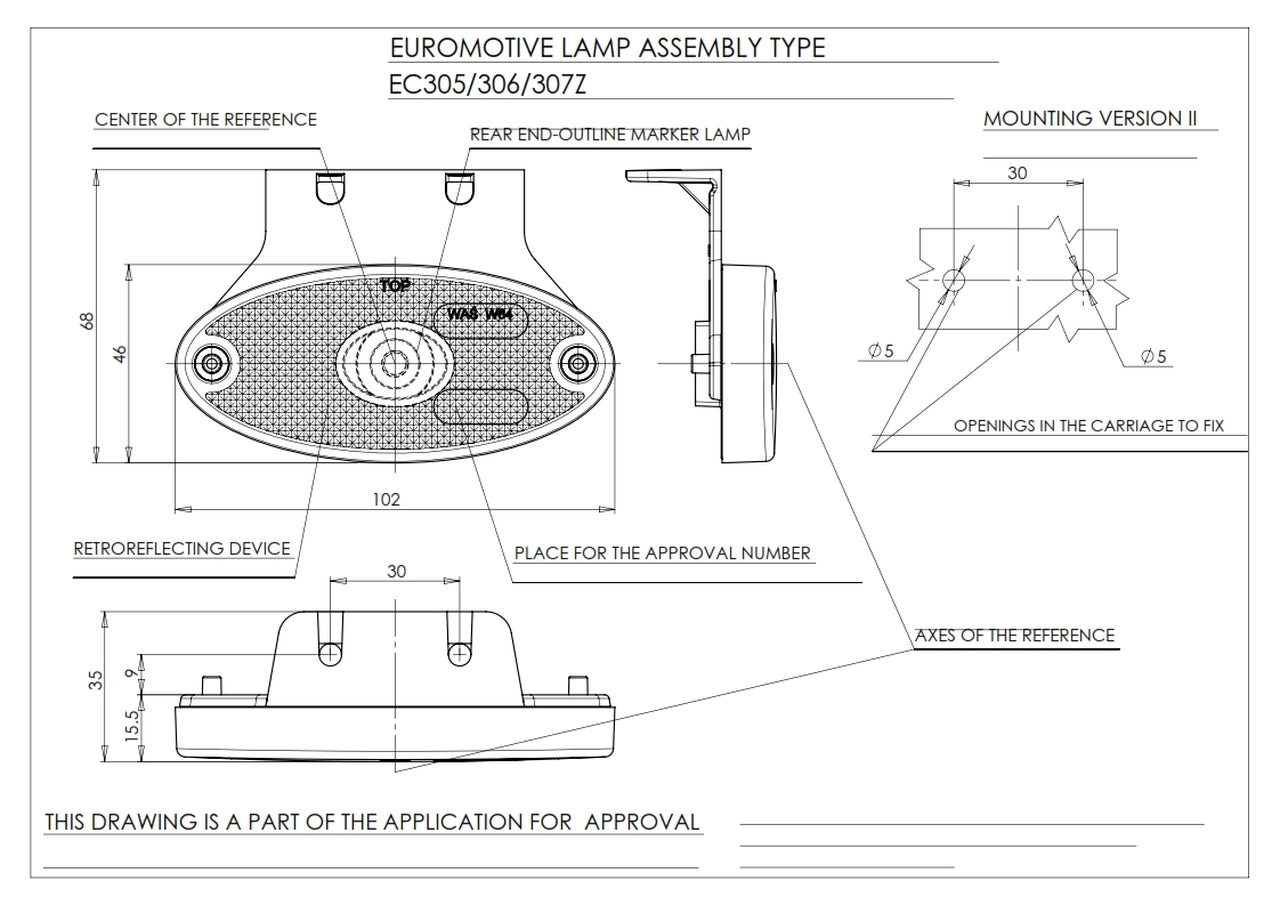 W64 EC305Z Side Marker Lamp Assembly Oval Position LED Lamp - Euromotive Lighting & Signal